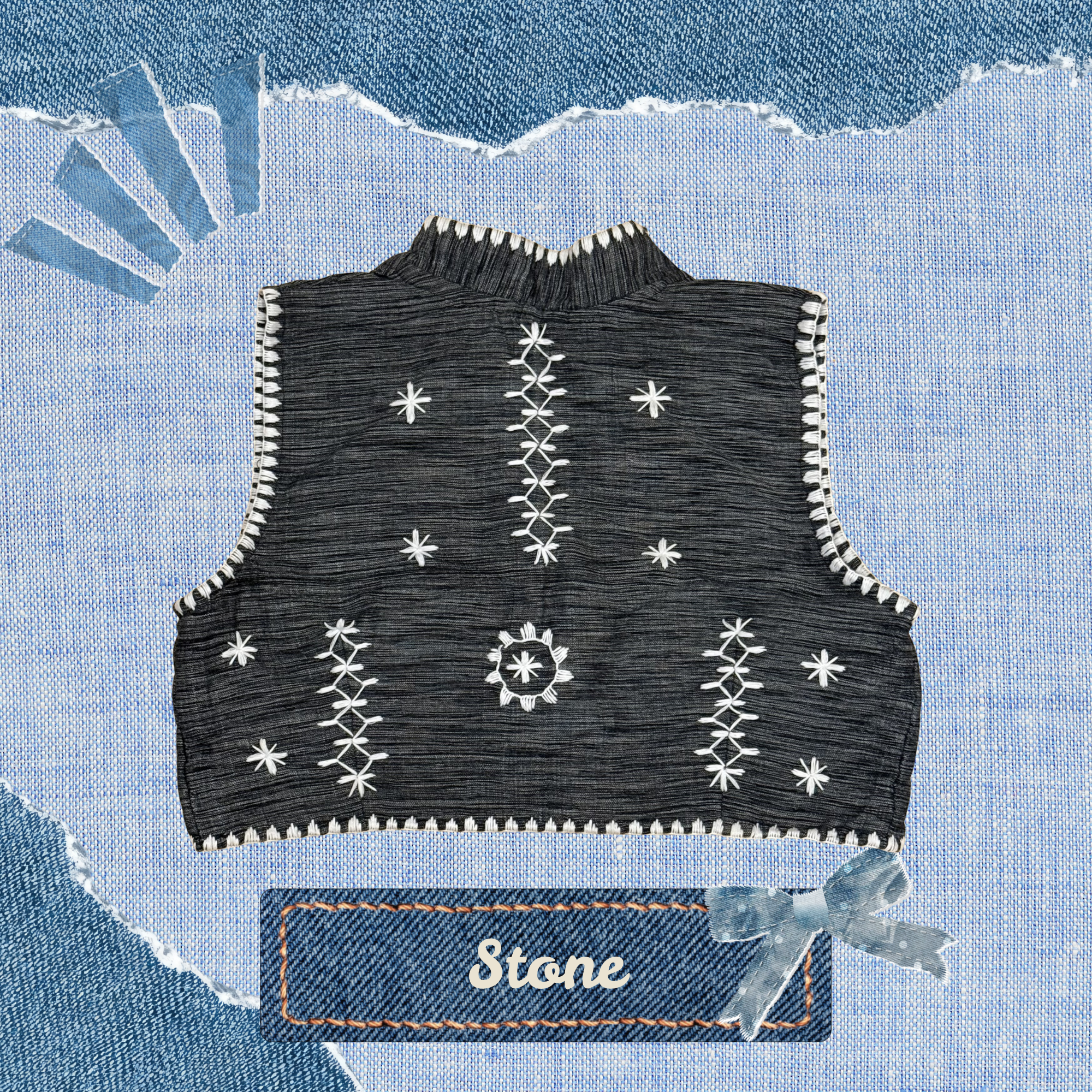 Hinabi Front Tie Vest - Stone