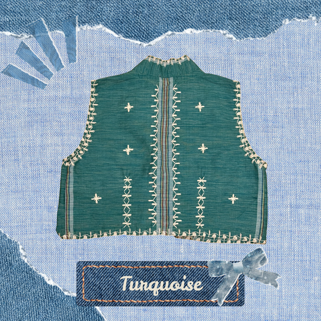 Hinabi Front Tie Vest - Turquoise