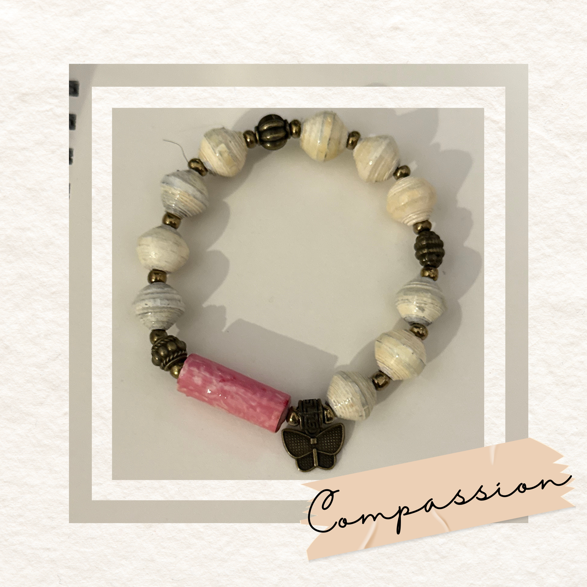 Recycled Paper Bead Bracelet - Compassion