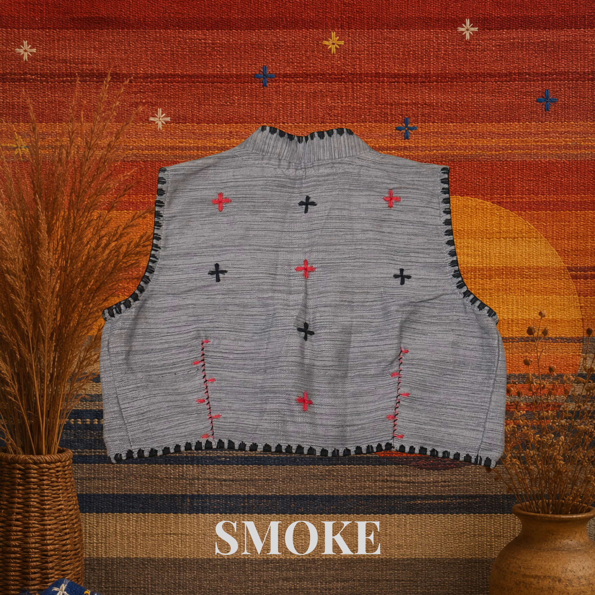 Hinabi Front Tie Vest - Smoke