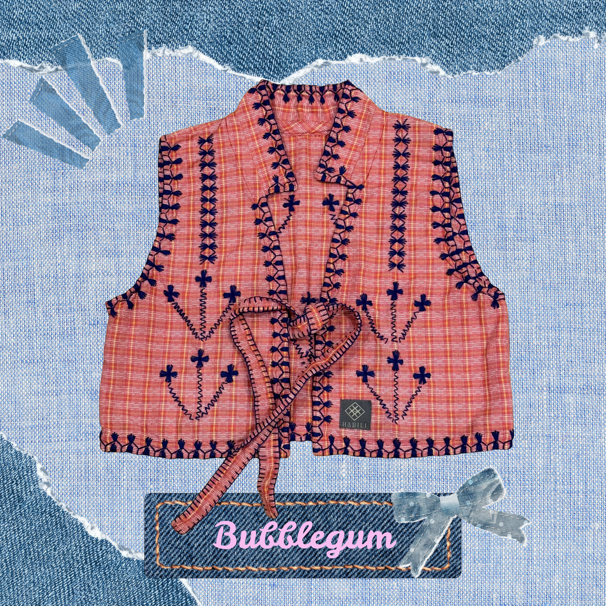 Hinabi Front Tie Vest - Bubblegum