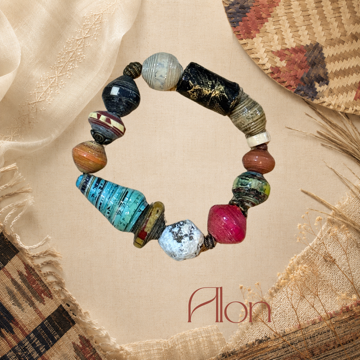 Chunky Paper Bead Bracelet - Alon
