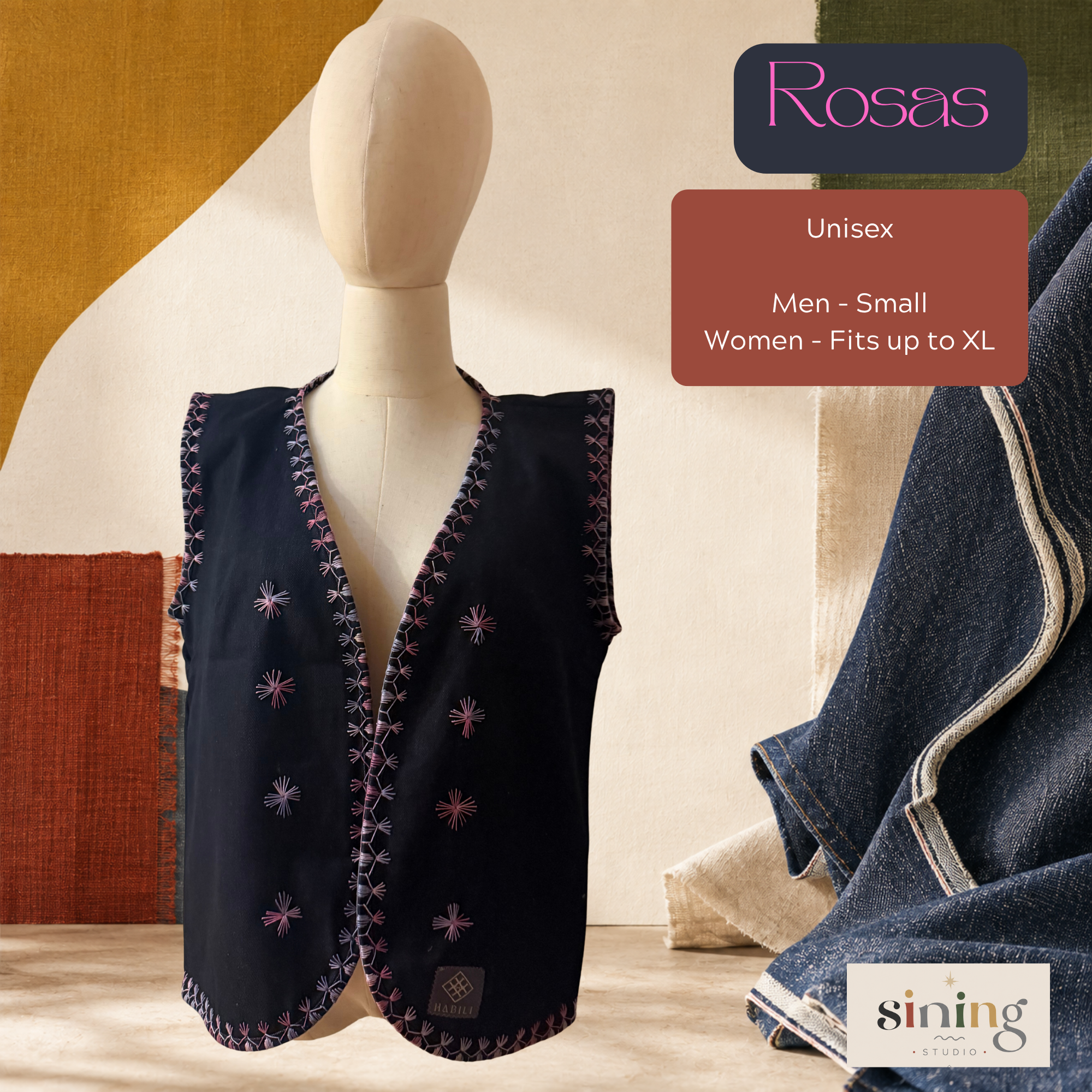 Raw Denim Open Vest - Rosas